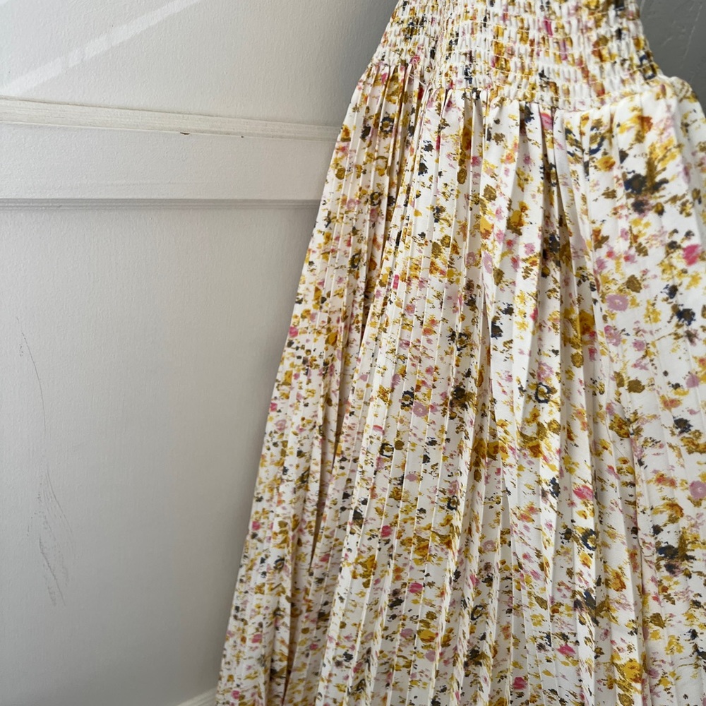 J. Crew yellow white ditzy floral pleated a line midi sun dress pockets 00 EUC - Picture 9 of 14